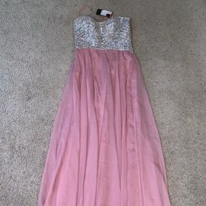 NWT New La Femme Pink Silver Beaded Sparkle Prom Dress Size 12